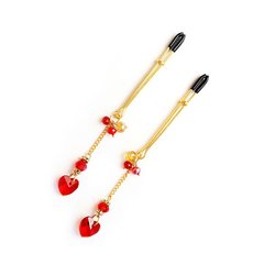 Nipple Clamps - Art of Sex – Crystal Heart Red, gold
