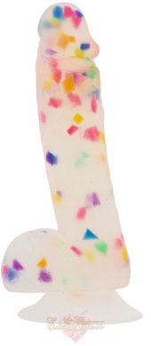 Dildo with confetti - ADDICTION - PARTY MARTY - 7.5 '- FROST & CONFETTI, 19 cm, silicone, vibro bullet as a gift