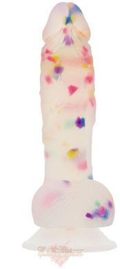 Dildo with confetti - ADDICTION - PARTY MARTY - 7.5 '- FROST & CONFETTI, 19 cm, silicone, vibro bullet as a gift