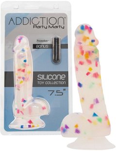 Фаллоимитатор с конфетти - ADDICTION - PARTY MARTY - 7.5" - FROST &CONFETTI, 19 см, силикон, вибропуля в подарок