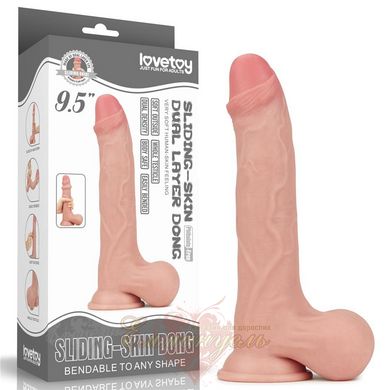 Dildo - 9.5'' Sliding Skin Dual Layer Dong - Whole Testicle