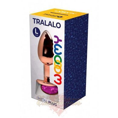 Металева анальна пробка - Wooomy Tralalo Rose Gold Metal Plug Magenta L, діаметр 4 см, довжина 9 см SO7425 фото