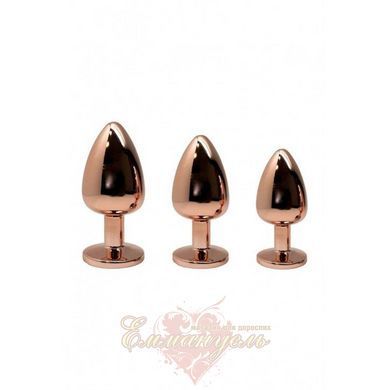 Металева анальна пробка - Wooomy Tralalo Rose Gold Metal Plug Magenta L, діаметр 4 см, довжина 9 см SO7425 фото