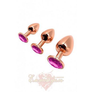 Металева анальна пробка - Wooomy Tralalo Rose Gold Metal Plug Magenta L, діаметр 4 см, довжина 9 см SO7425 фото