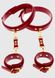 Thigh Cuffs with Handcuffs and Carabiners - Taboom Wrist To Thigh Cuff Set, red with gold hardware