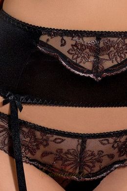 Set of linen - BRIDA SET OpenBra black S/M - Passion Exclusive: thong panties, belt, open bodice