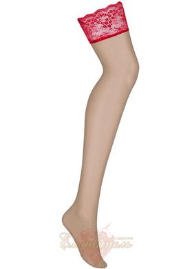 Stockings - Obsessive Lovica beige with red lace L/XL