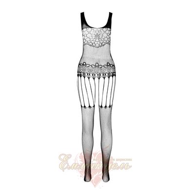 Bodistoking - Passion ECO BS001 One Size black, with access, imitation garters, floral decoration