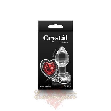 Скляна анальна пробка NS Novelties Crystal - Desires - Red Heart - Small з декоративним червоним серцем SX4352 фото