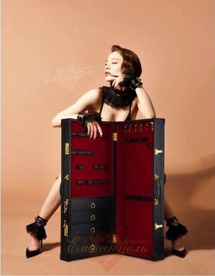 Closet-suitcase for BDSM accessories Upko, made of Italian leather, black, 14 pieces - UPKO Luxury SM Vertical Trunk Kit