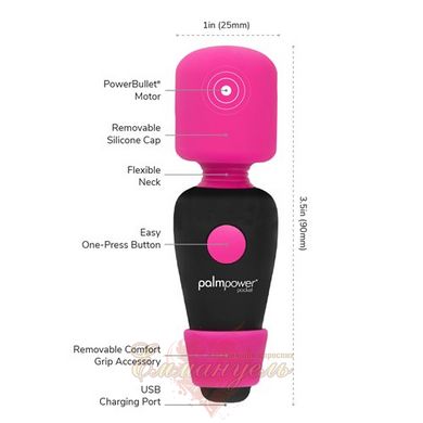 Mini vibration massager - PalmPower Pocket with zippered case, waterproof, rechargeable, length 9 cm