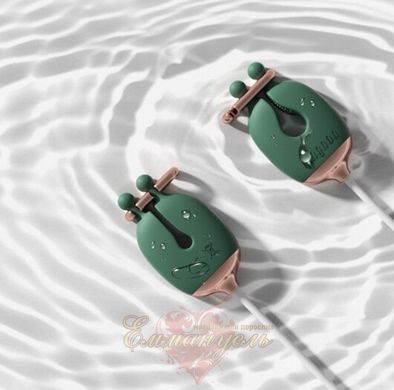 Set of vibrating nipple clamps and collar - Qingnan No.2, green