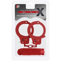 Набор БДСМ - BONDX Metal Cuffs&Love Rope Set-Red, наручники, веревка