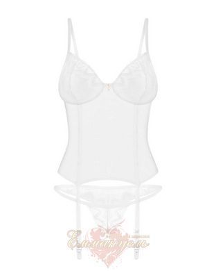 White lace corset Obsessive Alissium with mesh & thong, size XS/S &ndash; open back, flexible boning SX0600 &mdash; photos