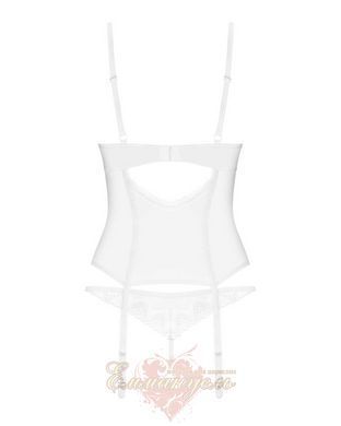 White lace corset Obsessive Alissium with mesh & thong, size XS/S &ndash; open back, flexible boning SX0600 &mdash; photos