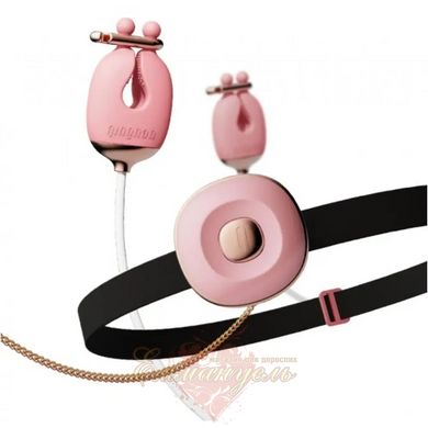 Set of vibrating nipple clamps and collar with leash - Qingnan No.2, pink