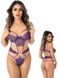 Openwork bodysuit - Heart Lace Teddy with Jewel S/M, with decorative straps, purple