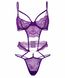 Openwork bodysuit - Heart Lace Teddy with Jewel S/M, with decorative straps, purple