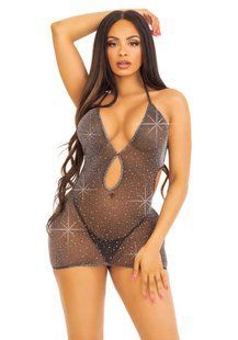 Платье Leg Avenue Lurex Rhinestone Keyhole Halter Dress, One Size, черно-серебряное SX2769 фото