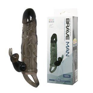Насадка на член - Brave men Vibro Penis Sleeve Black with Bunny 6603BI0500 фото