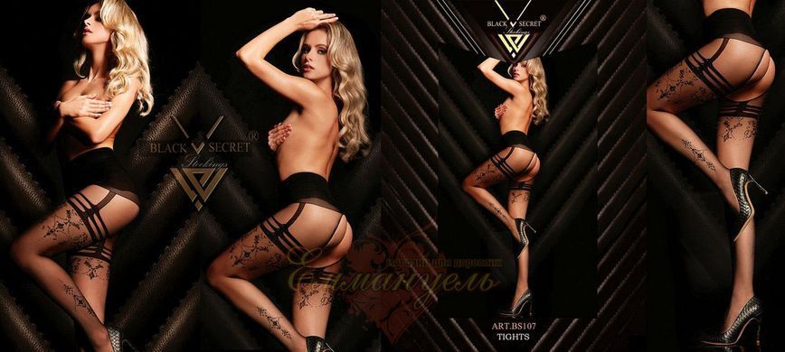 Колготки Ballerina's Secret Black Secret з імітацією панчох та візерунками, чорні, L/XL BS107 L/XL фото