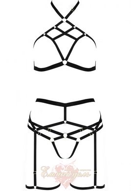 Set of linen - MORGAN SET OpenBra black S/M - Passion Exclusive:Straps: panties, bodice, belt