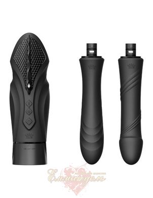 Compact smart sex machine Zalo – Sesh Obsidian Black, 2 attachments, remote control, Swarovski crystal