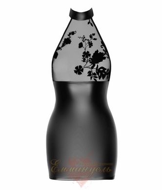 Платье виниловое с полупрозрачным верхом - F311 Noir Handmade Eros, с цветочным узором, черное, S