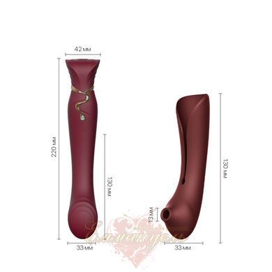 Смартвибратор 3в1 Zalo &mdash; Queen set Wine Red, пульсирующая жемчужина и вакуум, кристалл Swarovski SO6662 фото