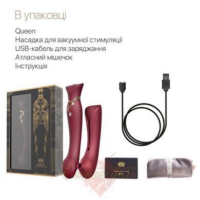 Смартвибратор 3в1 Zalo &mdash; Queen set Wine Red, пульсирующая жемчужина и вакуум, кристалл Swarovski SO6662 фото