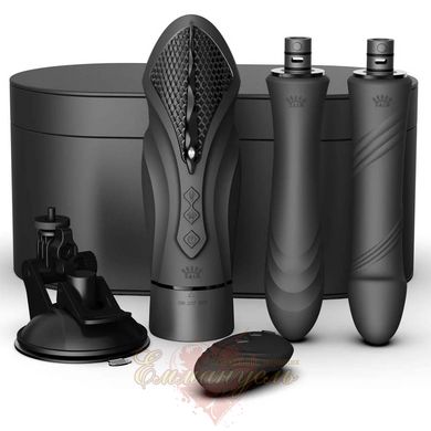 Compact smart sex machine Zalo – Sesh Obsidian Black, 2 attachments, remote control, Swarovski crystal