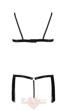 Комплект белья - KASSANDRA SET OpenBra black L/XL - Passion Exclusive: лиф из бахромы, трусики-юбка