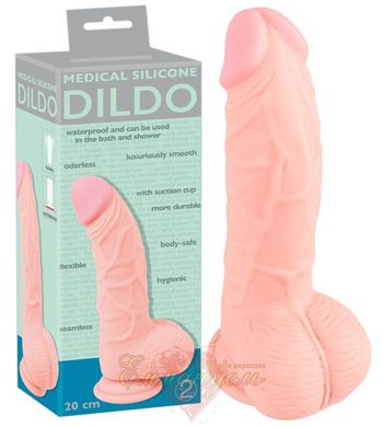 Phalloimitator with scrotum - Medical Silicone Dildo 20 cm