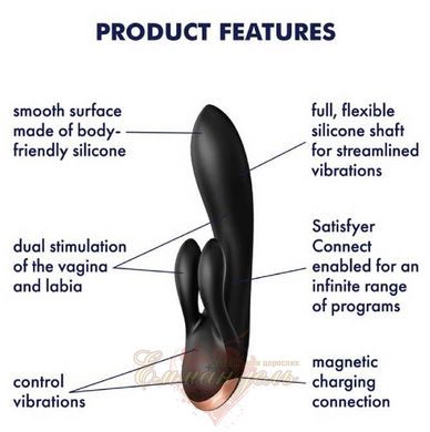 Smart vibrator rabbit with double prongs - Satisfyer Double Flex Black