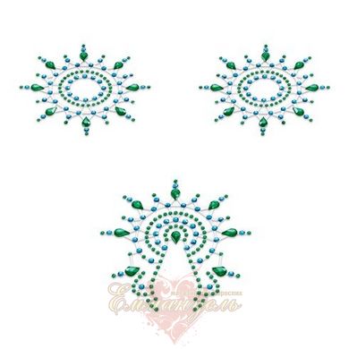 Пэстис из кристаллов - Petits Joujoux Gloria set of 3 - Green/Blue, украшение на грудь и вульву