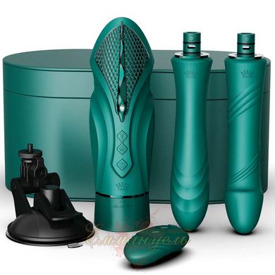 Compact smart sex machine Zalo – Sesh Turquoise Green, 2 attachments, remote control, Swarovski crystal