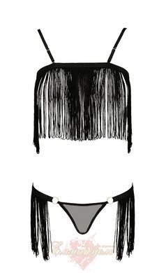 Комплект белья - KASSANDRA SET OpenBra black XXL/3XL - Passion Exclusive: лиф из бахромы, трусики-юбка