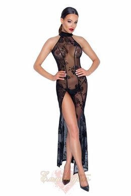 Long sexy dress with patterns - F239 Noir Handmade Dress Long, size M