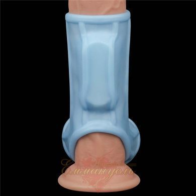 Насадка на член с вибрацией - Vibrating Ridge Knights Ring with Scrotum Sleeve (Blue) 6452LV343127 фото