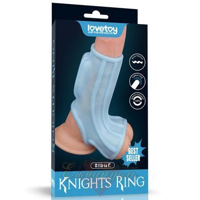 Насадка на член с вибрацией - Vibrating Ridge Knights Ring with Scrotum Sleeve (Blue) 6452LV343127 фото