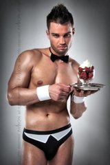 Male erotic waiter costume - 020 SLIP black S/M - Passion