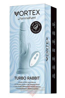 Rabbit vibrator with suction cup - FemmeFunn Vortex Turbo Rabbit with remote control, blue