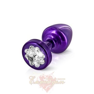 Cork - Diogol Anni R Clover Silver Purple 25mm, 4 Swarovsky crystals in the form of a leaf of a clover