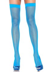 Панчохи - Leg Avenue Nylon Fishnet Thigh Highs OS, Neon Blue