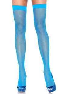 Чулки - Leg Avenue Nylon Fishnet Thigh Highs OS, Neon Blue