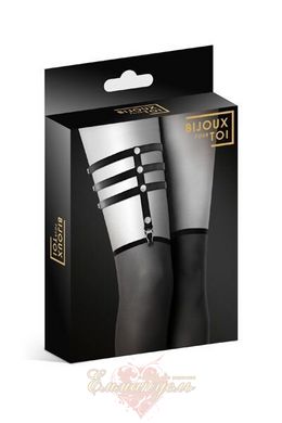Гартер на ногу - Bijoux Pour Toi - 3 THONGS Black, Сексуальна підв'язка, екошкіра