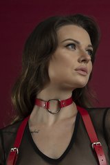 Feralings choker with ring - O-Ring Collar red, genuine leather