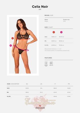 Obsessive Celia Noir Sexy Lingerie Set XS/S &mdash; Sheer Mesh Bra and Thong, Black, 2-Piece SO7865 &mdash; photos