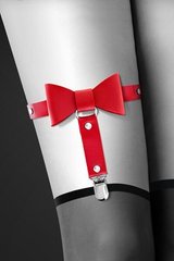 Гартер на ногу - Bijoux Pour Toi - WITH BOW Red, сексуальная подвязка с бантиком, экокожа