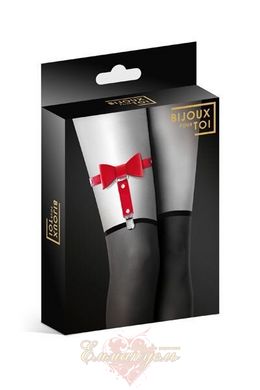 Гартер на ногу - Bijoux Pour Toi - WITH BOW Red, Сексуальна підв'язка з бантиком, екошкіра